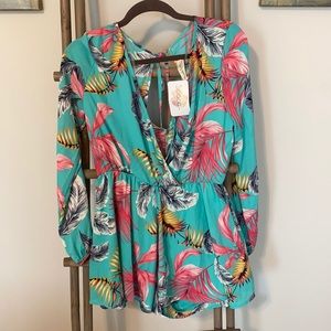 Peach Love tropical romper new with tags